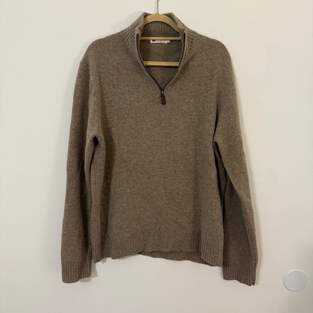 J. Crew Men's Tan Lambswool Zip-Up Sweater Size L
